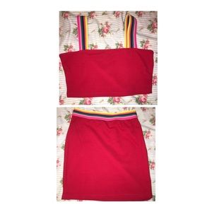Red w/ Rainbow Crop/Skirt Matching Set